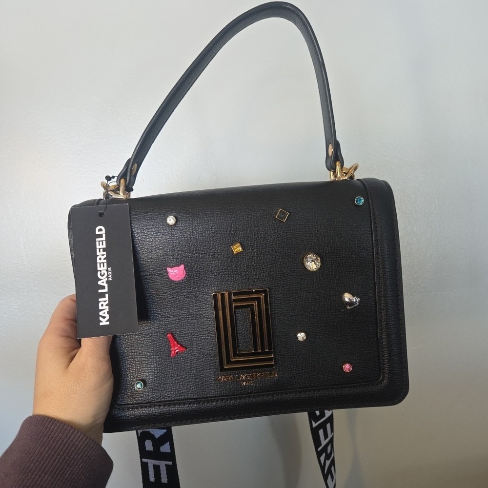 Karl Lagerfield Paris Simone Flap Crossbody Tote Bag Purse Rainbow Gems NWT $228